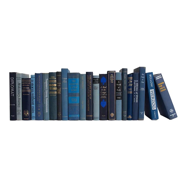 Decorative Books - Vintage Denim Books - Blue Books By The Foot For Sale