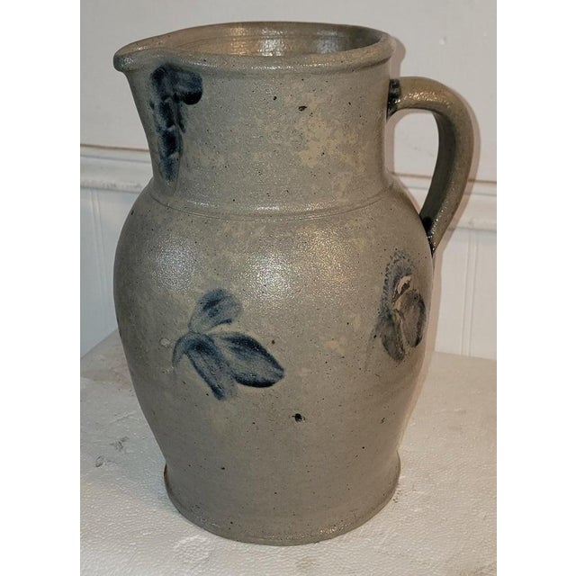 Folk Art 19th Century Decorated Stoneware Pennsylvania Pitcher For Sale - Image 3 of 7