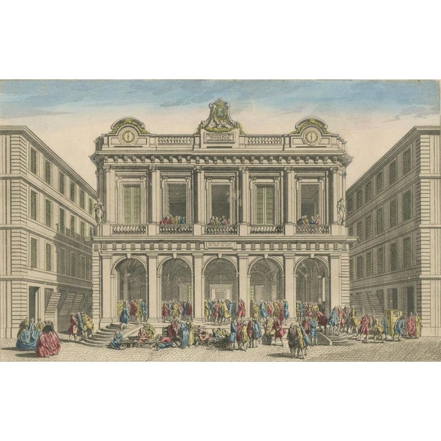 Daumont, The Exchange Hall in Lyon, 1700s, Hand-Colored Engraving For Sale - Image 4 of 9