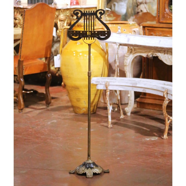 Mid 20th Century Mid-Century French Brass Music Stand on Stand With Lyre Motif For Sale - Image 5 of 9