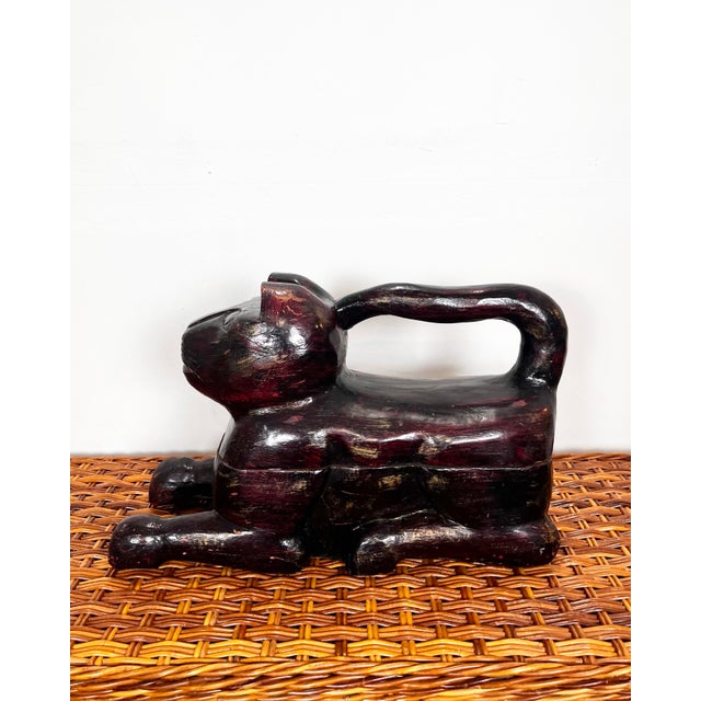 Wood Vintage Large Carved Wood Cat Statue For Sale - Image 7 of 10