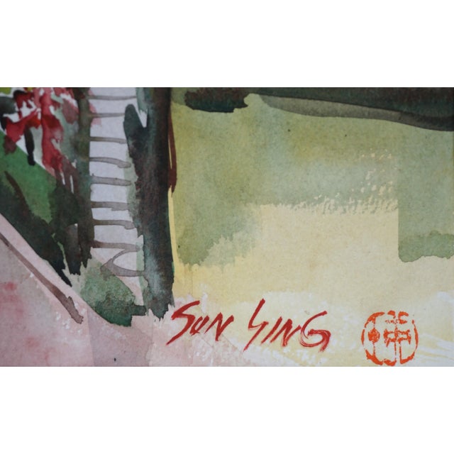 Vintage San Francisco Watercolor Landscape -- Lombard Street in Springtime by Sun Ying For Sale In Monterey, CA - Image 6 of 6