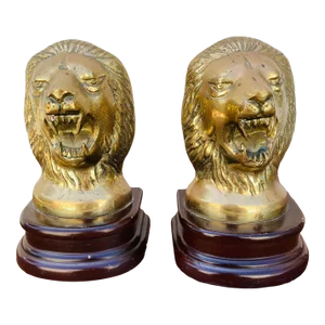 Pair of Late 20th Century Brass Lion Bookends