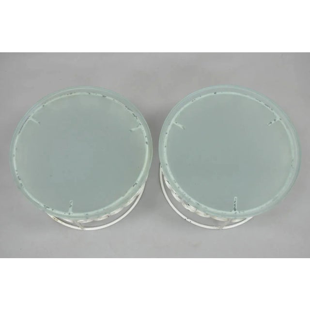 Arthur Umanoff 1960s Arthur Umanoff Style Wrought Iron Scroll Low Round Glass Top Side Tables - a Pair For Sale - Image 4 of 12