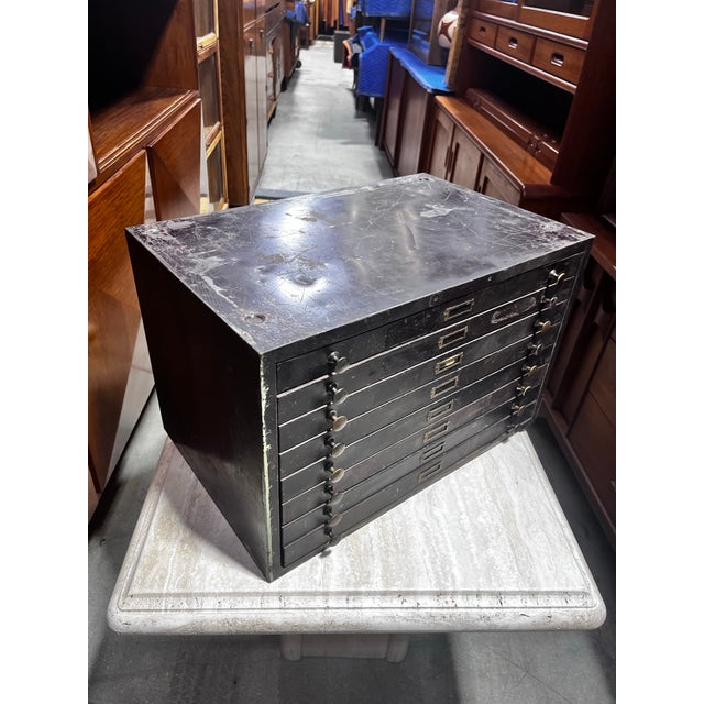 Antique Metal Eight Drawer Watchmaker’s Cabinet or Storage Drawers | E & J Swigart Co + Fancy Crystals B & B For Sale - Image 12 of 12