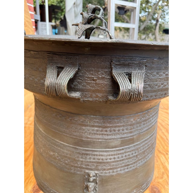 Metal Vintage Bigger Than Average Bronze Asian Rain Drum Table For Sale - Image 7 of 12
