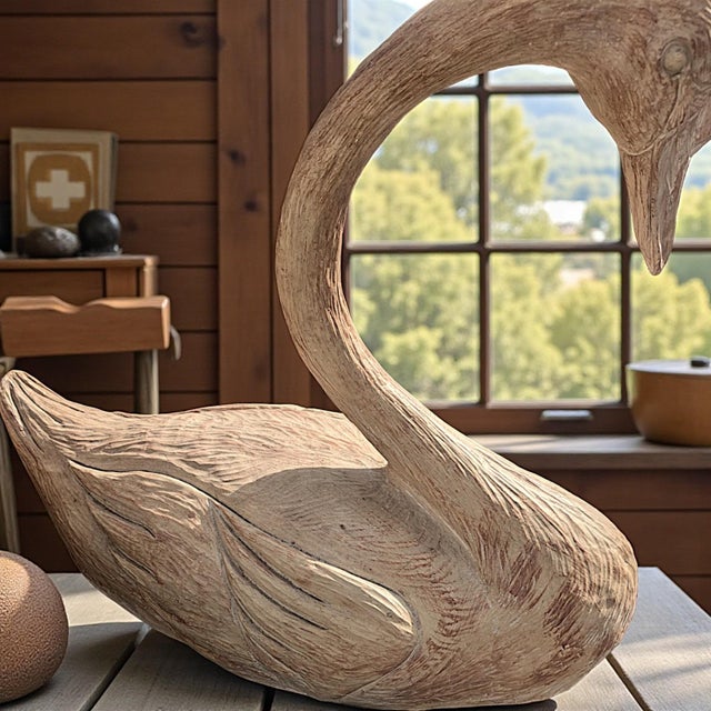 1980s Vintage 1990s Faux Bois Carved Large Decorative Swan Statue For Sale - Image 5 of 13