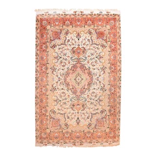 Extremely Fine Persian Tabriz Wool & Silk Soven by the Artist Master Weaver With a Silk Foundation Rug 6'7'' X 10'2'' For Sale