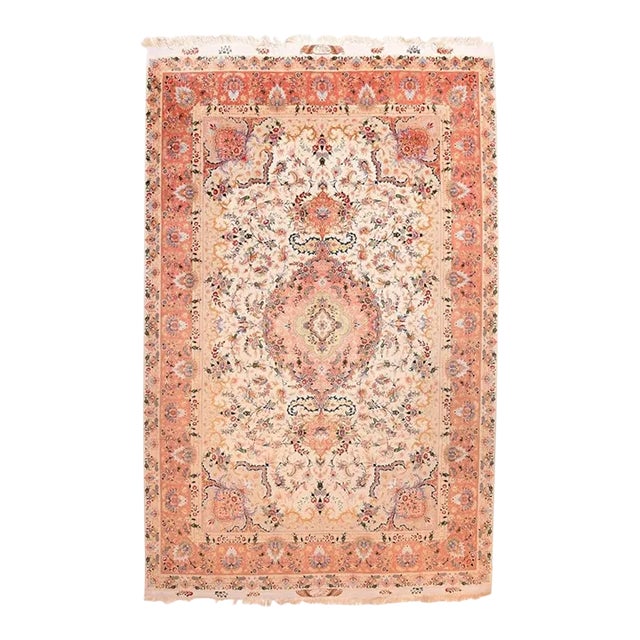 Extremely Fine Persian Tabriz Wool & Silk Soven by the Artist Master Weaver With a Silk Foundation Rug 6'7'' X 10'2'' For Sale