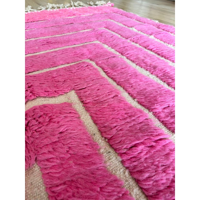 Pink Vintage Moroccan Rug by Berber Tribes of Morocco, pink wool and cream color For Sale - Image 8 of 18