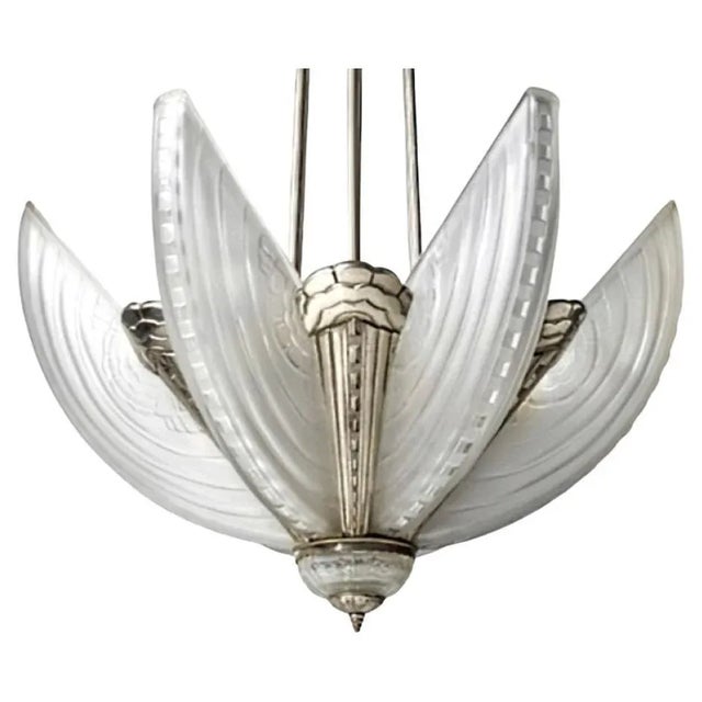 Art Deco French Art Deco Pendant Chandelier Signed Sabino (Pair Available) For Sale - Image 3 of 6