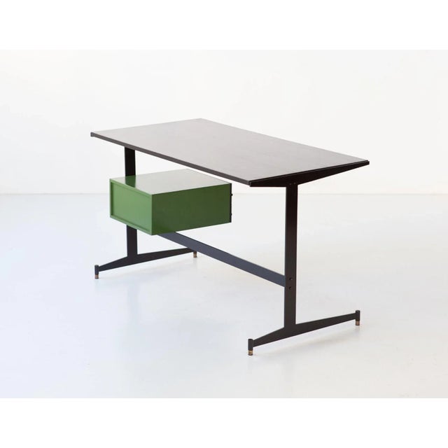 Mid-Century Modern Vintage Italian Black and Green Desk Table, 1960s For Sale - Image 3 of 9
