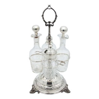 Cruet Set with Acid-Etched Glass Cruets For Sale