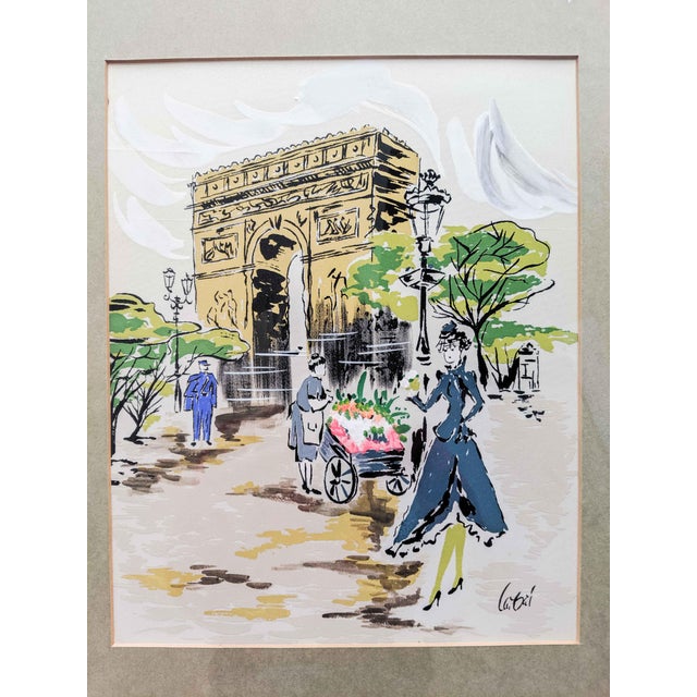 Vintage French Artwork Paint on Silk of Paris Scene in Wood Frame