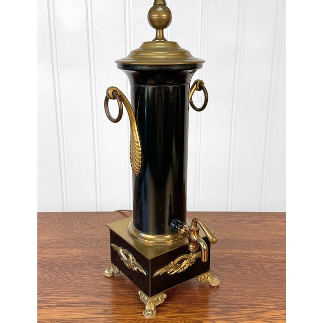 Black Antique French Empire Brass Urn Black Shade Table Lamp For Sale - Image 8 of 12
