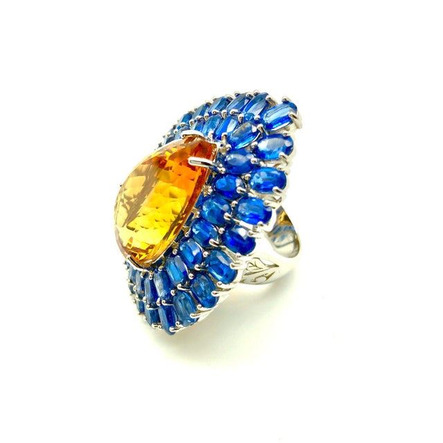Bochic "Orient" Vintage Kyanite and Citrine Ring Set In 18K White Gold & Silver For Sale - Image 14 of 18