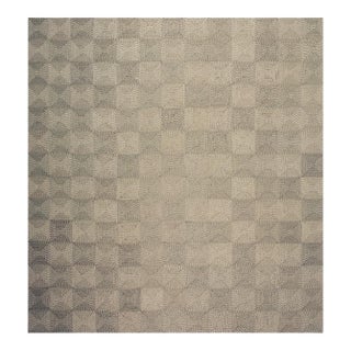 1940s Rustic Beige Antique Geometric Modern Moroccan Reed Square Woven Wool Rug For Sale