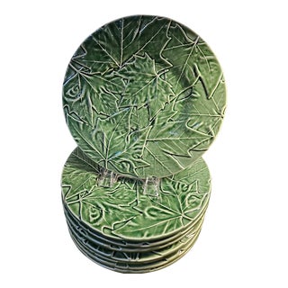 Vintage Bordallo Pinherio Green Leaf Dinner Plates - Set of 8 For Sale