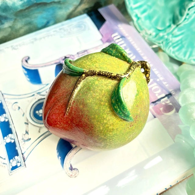 Green Chinoiserie Ceramic Altar Fruit Peach For Sale - Image 8 of 8