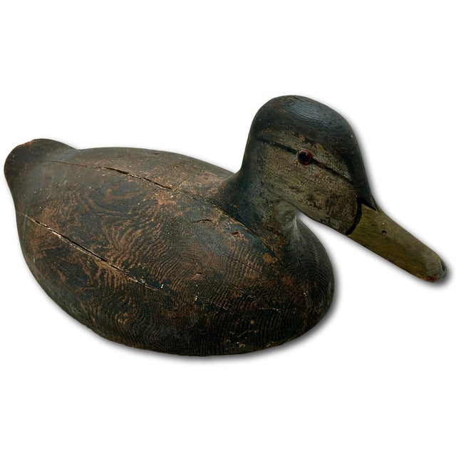 Figurative Unusually Large Size Antique American Carved Wood Hand Painted Duck Hunters Decoy From Downeast Coastal Maine - 22 Inches Long For Sale - Image 3 of 18