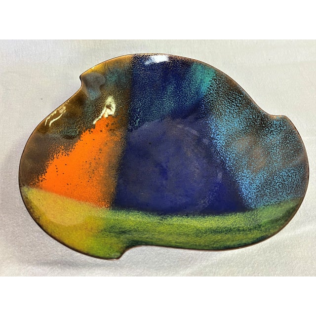 Vintage Mid Century Modern Handcrafted Bovano Chesire Copper Enamel Dish For Sale In West Palm - Image 6 of 12