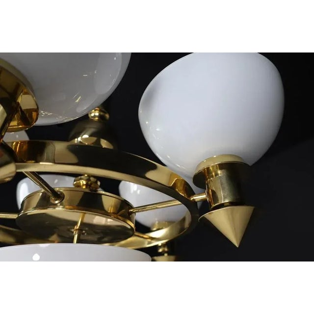 Sculptural Italian Chandelier in Brass & White Opaline Glass, 1970s For Sale - Image 6 of 18