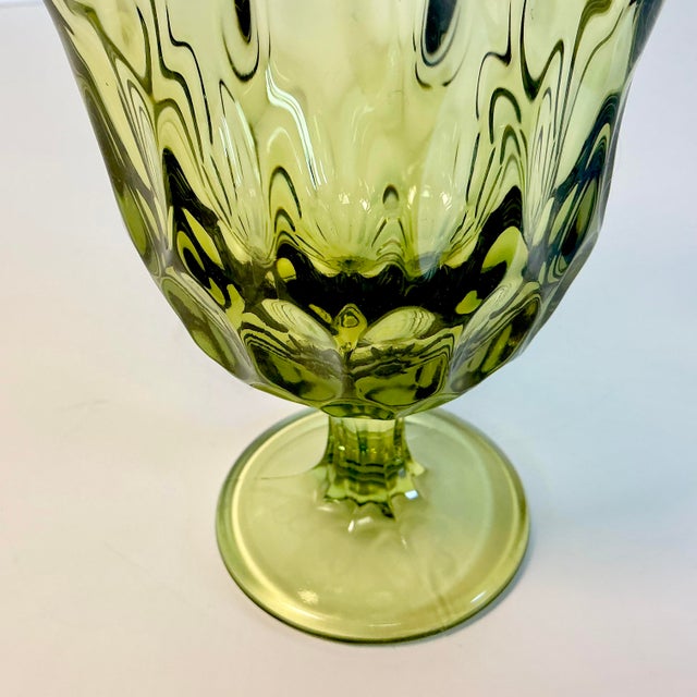 Olive Mid-Century Boho Chic Compressed Viking Glass Handkerchief Rim Vase For Sale - Image 8 of 13