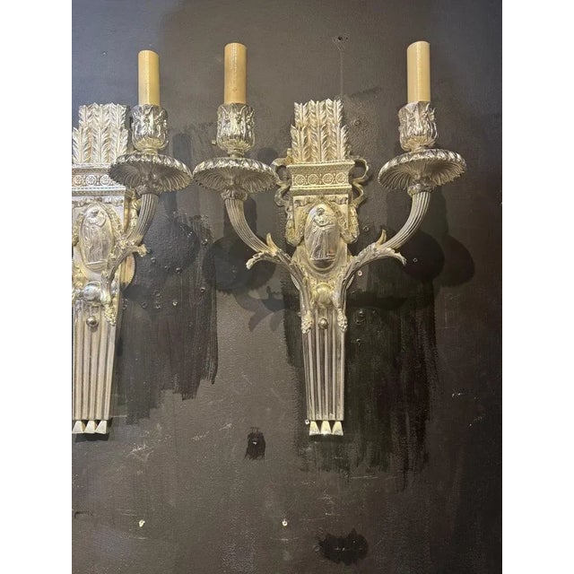 Neoclassical Pair of 1900 Silver Plated Neoclassic Caldwell Sconces For Sale - Image 3 of 7