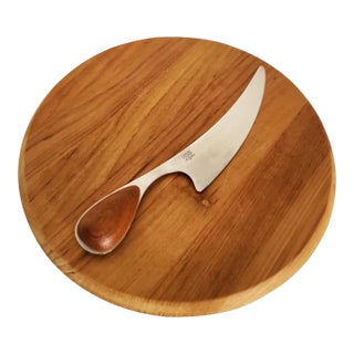 1960s Dansk Teak Wood Charcuterie Board and Knife Set Designed by Vivianna Torun, Set of 2 For Sale
