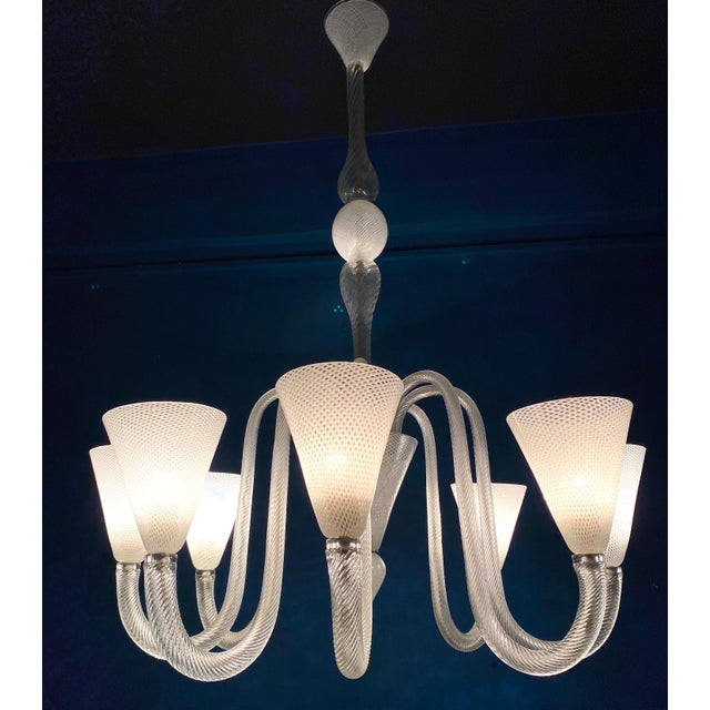 Gold Art Deco Murano Glass Chandelier attributed to Venini, 1940s For Sale - Image 8 of 18