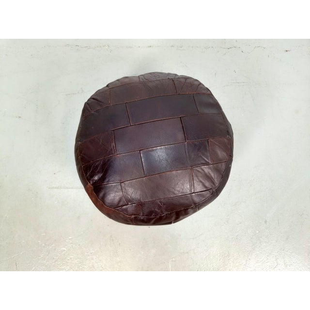 Vintage French Patchwork Leather Ottoman, 1960s For Sale - Image 6 of 7