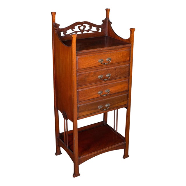 Antique Fall Front Music Cabinet, English, Art Nouveau, Victorian, After Liberty For Sale