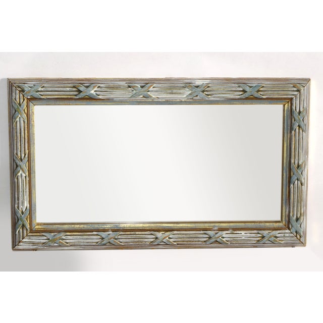 Mid-Century Modern 1980s Boho Chic Rectangle Accent Mirror in Reed Rattan Bamboo Verdigris Gold Finish For Sale - Image 3 of 12