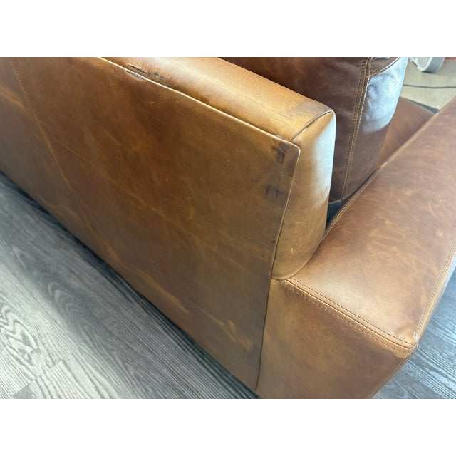 Restoration Hardware Rh Maxwell Leather 2-Cushion Sofa | Italian Brompton Leather – Cocoa | Down-Feather Fill For Sale - Image 4 of 18