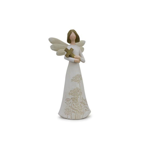 Kenneth Ludwig Chicago Beige Floral Etched Angel Figurine (Set of 3) For Sale - Image 4 of 6
