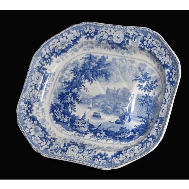 Staffordshire 19th century blue and white meat draining plate depicting British Scenery pattern. Dimensions Height 3...