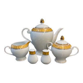 Vintage Casati Fine Porcelain Bavaria Design Tea Set With Salt and Pepper Shakers - Set of 5 For Sale
