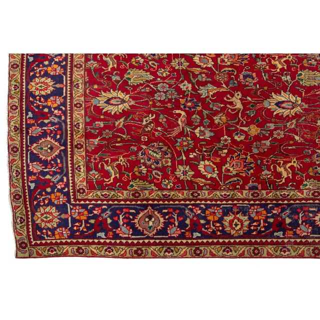 1940s Hand-Knotted Red Tabriz Persian Wool Rug With Allover Floral Pattern For Sale - Image 4 of 8
