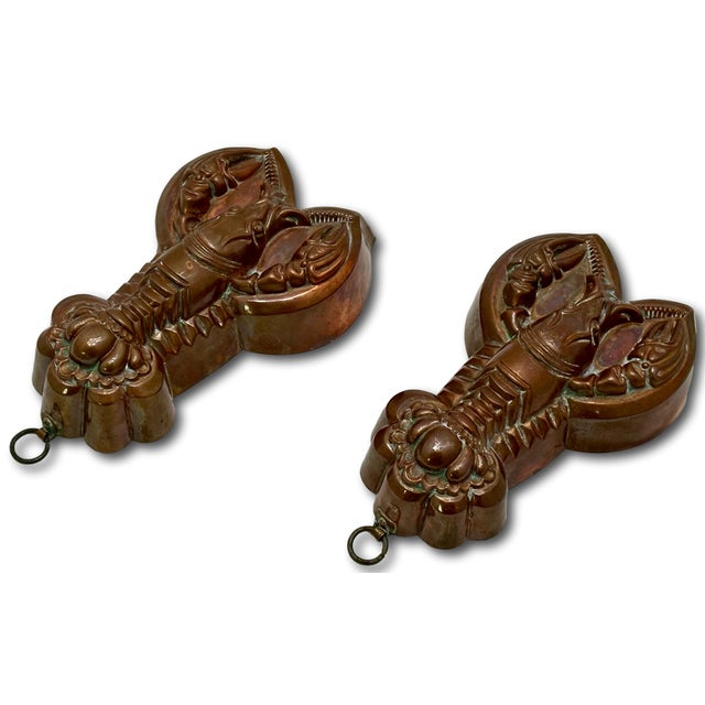 Rare Original Matching Pair of Early 1900s Antique Germany Hand Wrought Solid Copper Lobster Kitchen Molds For Sale - Image 14 of 18