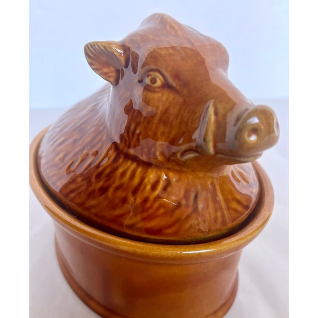 French Country Mid 20th Century Geo French Faience Brown Ceramic Boar Terrine For Sale - Image 3 of 18