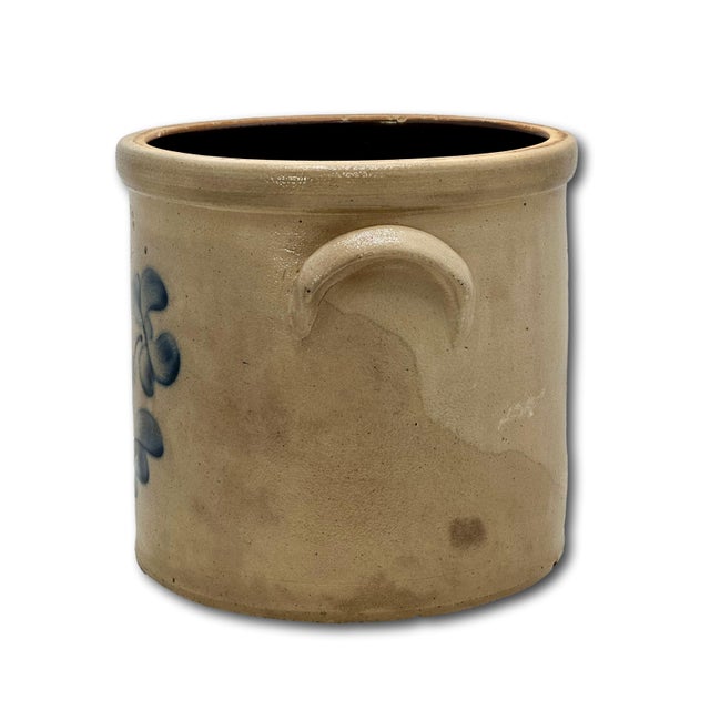 Blue Excellent Antique 1870s American Blue Double Flower Decorated 3 Gallon Stoneware Crock by J Fisher in Lyons New York For Sale - Image 8 of 16