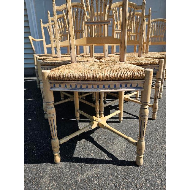 Cream Vintage French Wheat-Sheaf Dining Chairs With Rush Seats - Set of 10 For Sale - Image 8 of 18