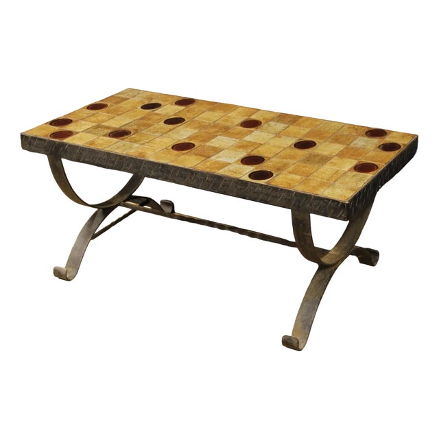 French Coffee Table with Top in Ceramic and Glass, 1960 For Sale