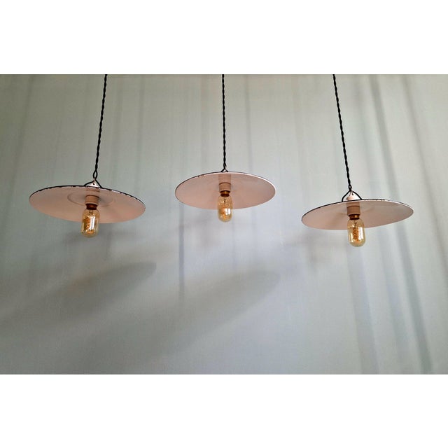 1950s Vintage Industrial Pendant Lights in Black Enameled Sheet Metal, 1940s, Set of 3 For Sale - Image 5 of 17