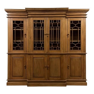 Antique 20th Century English Pine Breakfront Bookcase For Sale