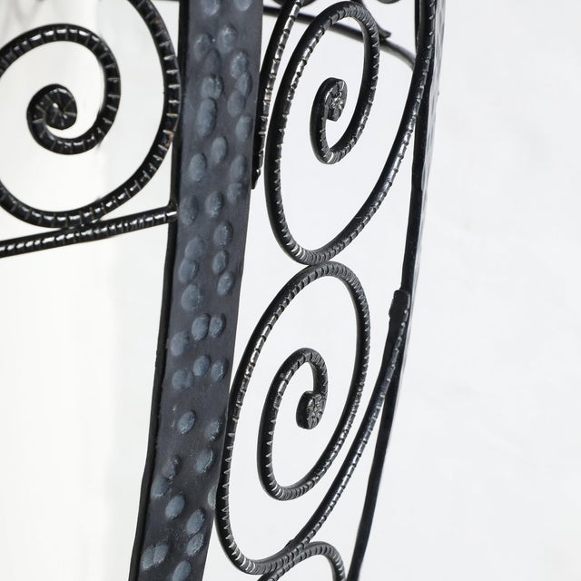 Art Deco Demilune Wrought Iron Spiral Motif & Porto Marble Inset Console Table For Sale - Image 9 of 13