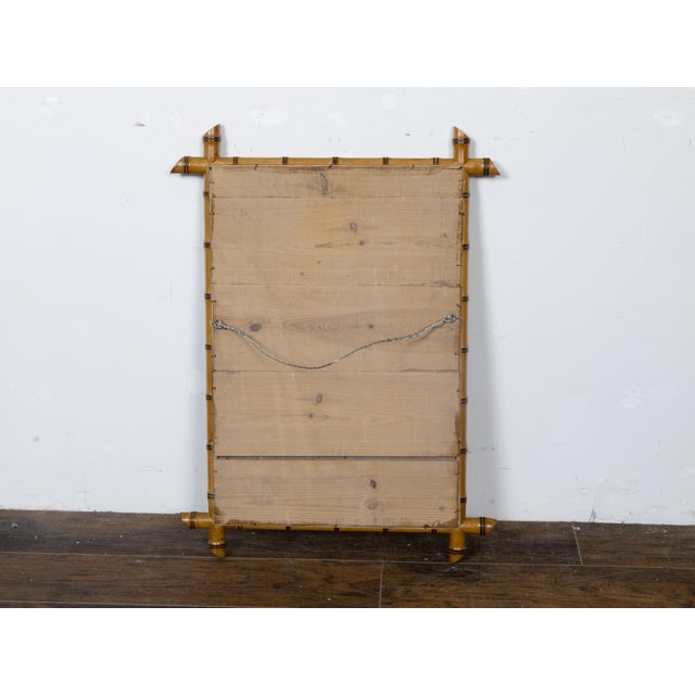 French Turn of the Century Walnut Faux Bamboo Light Brown Wall Mirror, 1900s For Sale - Image 9 of 9