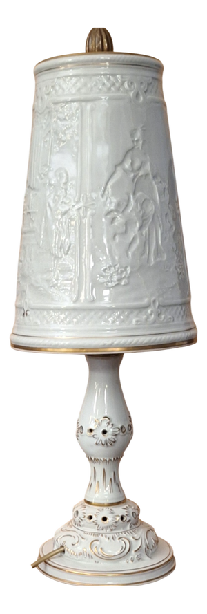 Vintage German Table Lamp with Hand-Painted Porcelain Base and Porcelain Shade from Schierholz, 1970s