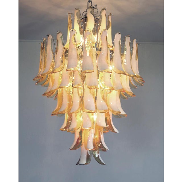 Mid-Century Modern Statement Murano Chandelier – 85 Caramel Lattimo Glass Petals, 7-Tier Italian Statement Light For Sale - Image 3 of 7