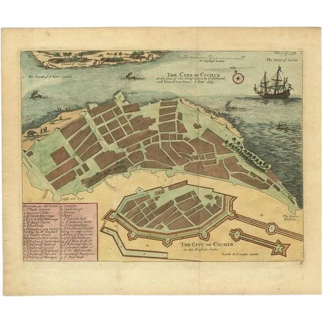 Antique Handcolored Plan of Cochin, India, 1744 For Sale - Image 6 of 6